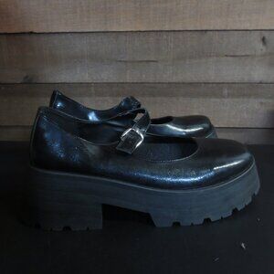 ASOS DESIGN MAXINE CHUNKY MARY JANE FLAT - BLACK PATENT - US SIZE 9